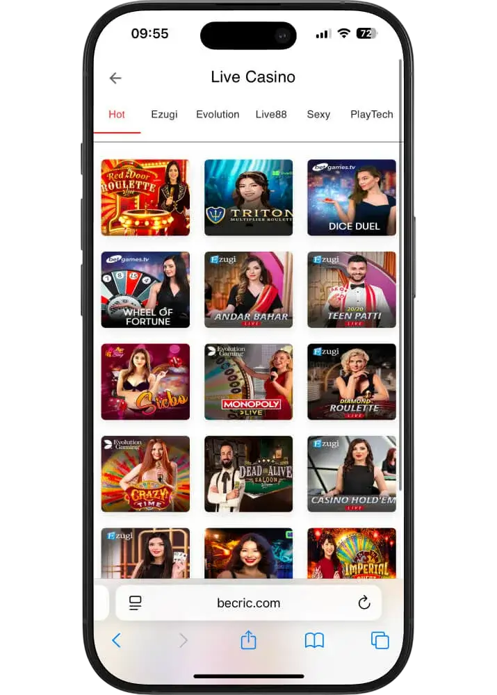 BeCric casino games in the app