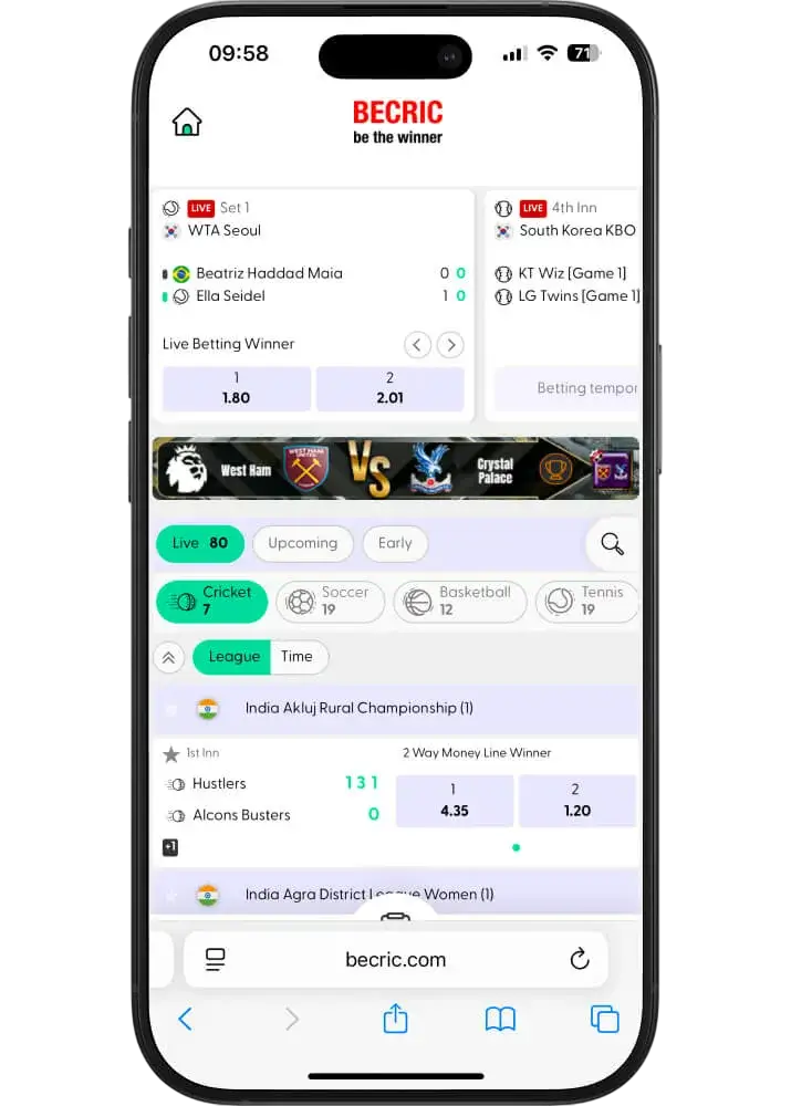 BeCric sports betting in the app